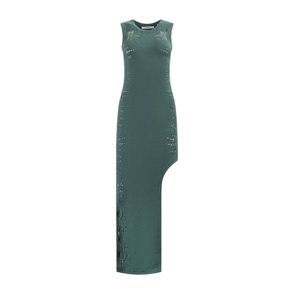 Bistro Green Asymmetric Ladder Dress