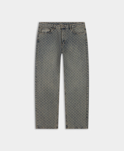 Seal Beige Faded Monogram Amba Jeans