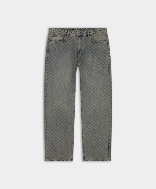 Seal Beige Faded Monogram Amba Jeans