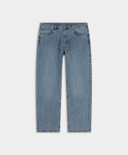 Seal Blue Faded Monogram Amba Jeans