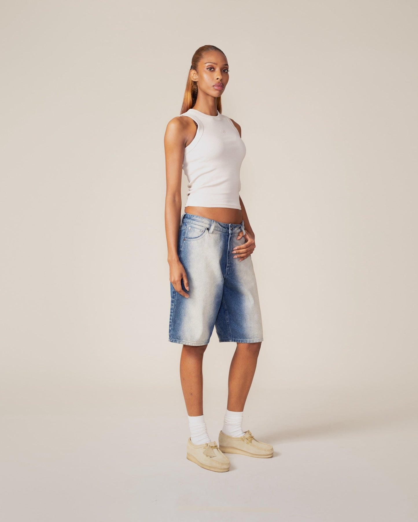 Bleached Denim Blue Shorts