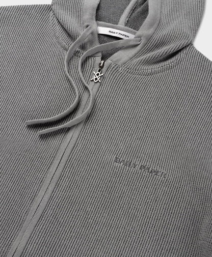 Formal Grey Flat Knit Zip Hoodie