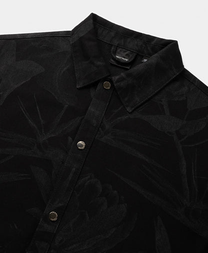 Black Floral Laser Denim Shirt