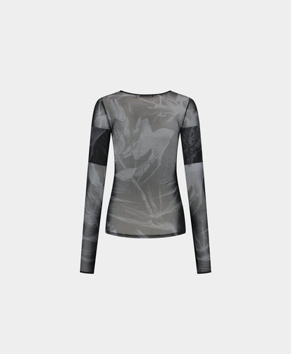 Black Floral Mesh Top