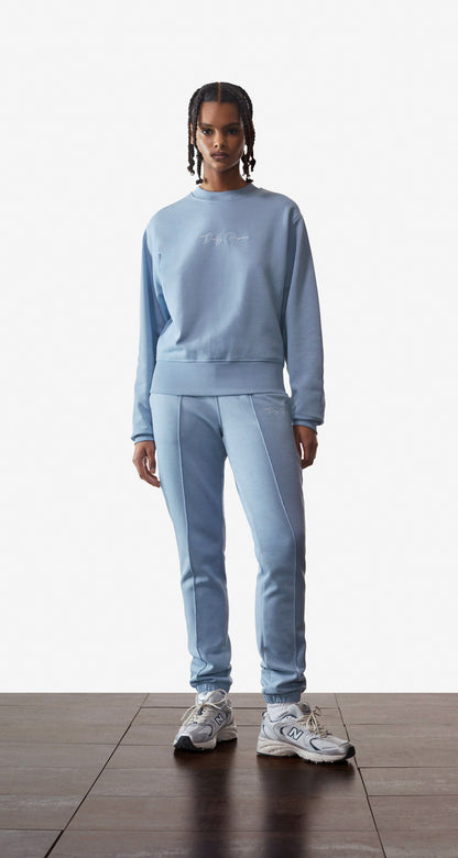 Rainwashed Blue Ety Script Jog Pants