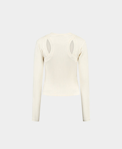 Beige Rib Overlayer Top