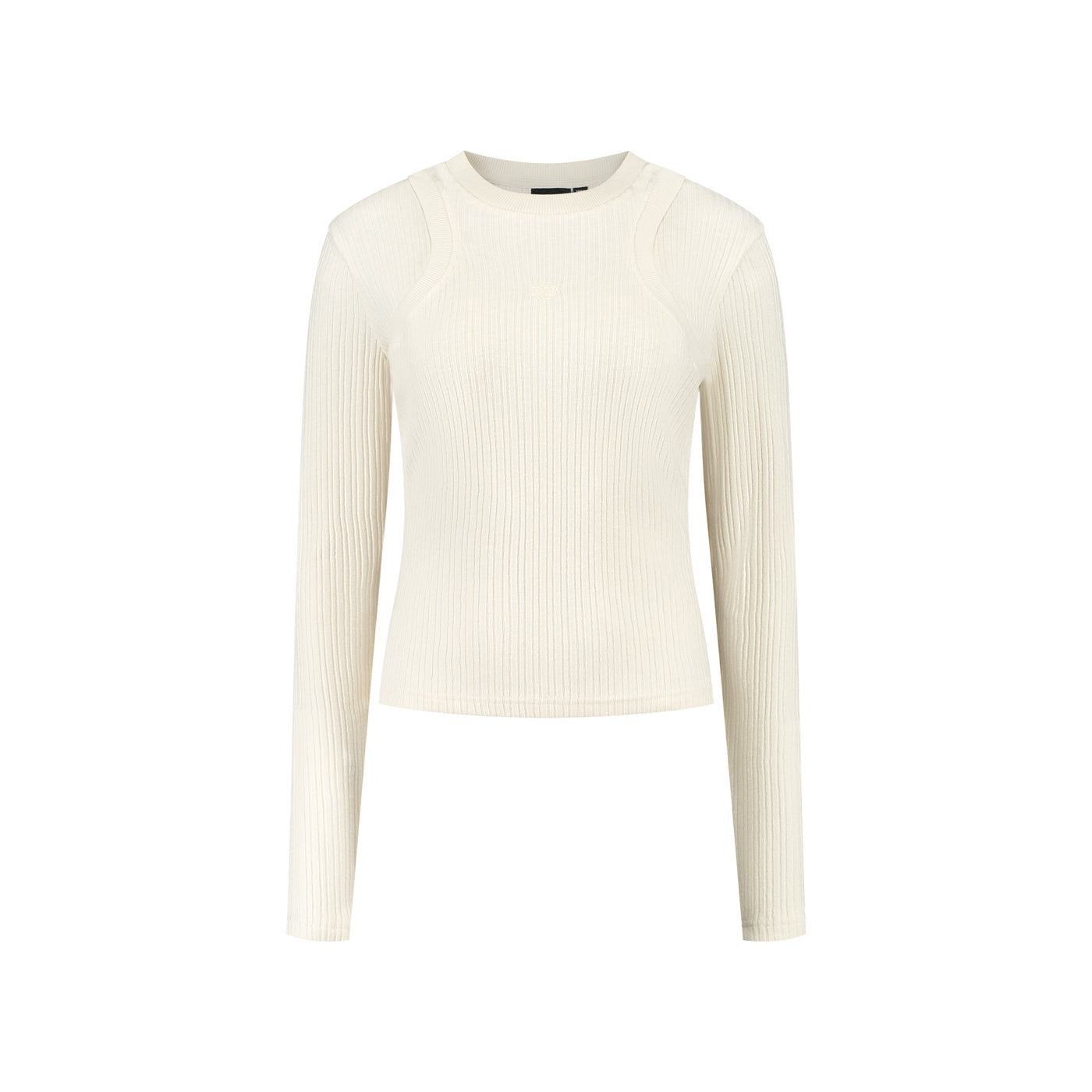 Beige Rib Overlayer Top