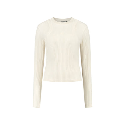 Beige Rib Overlayer Top