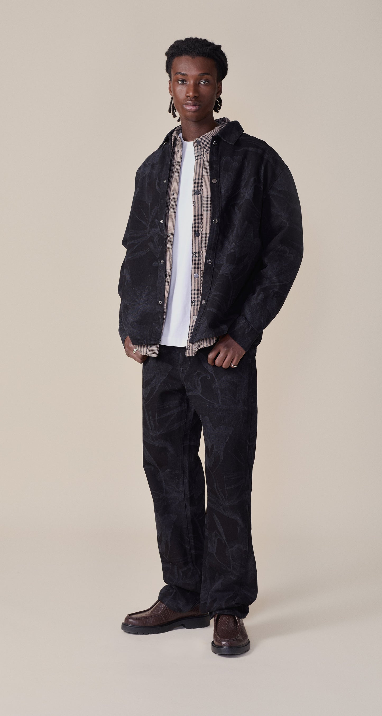 Black Floral Laser Denim Shirt