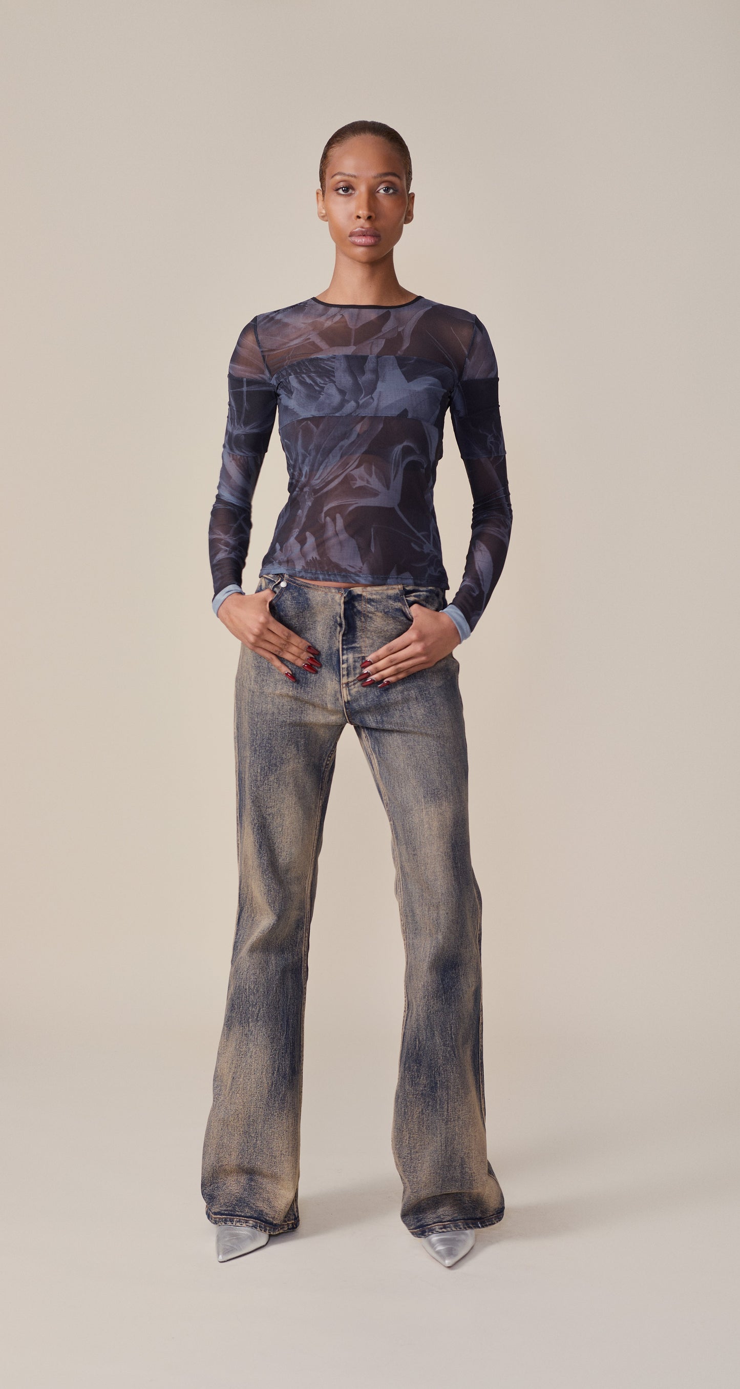 Black Floral Mesh Top