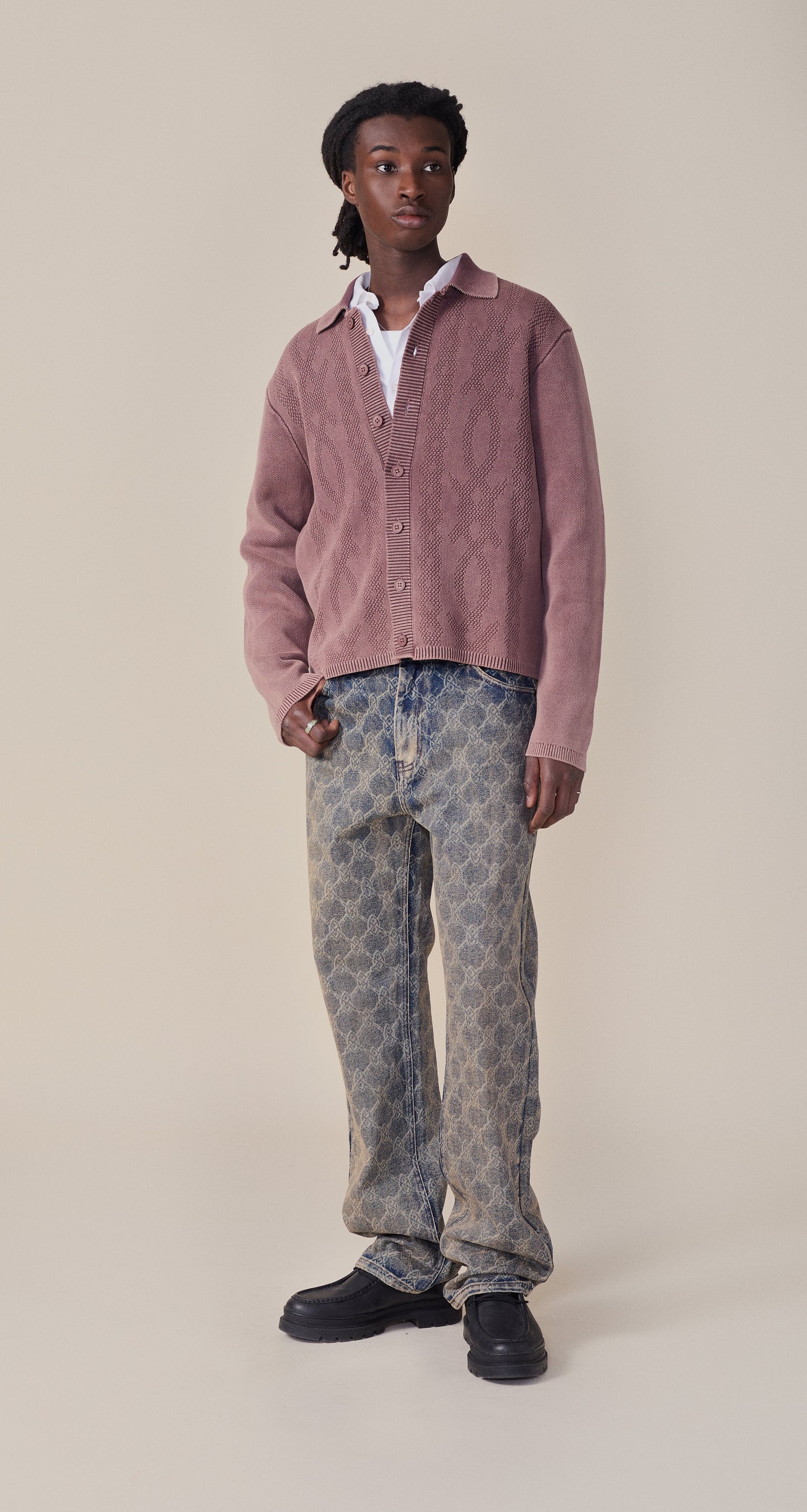 Bordeaux Red Shield Cable Cardigan