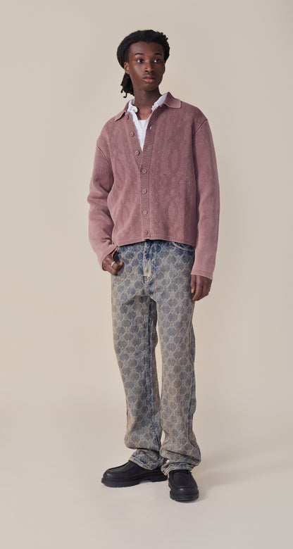 Bordeaux Red Shield Cable Cardigan