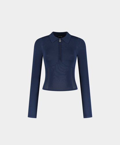 Blue Zip Knit Polo Long sleeve